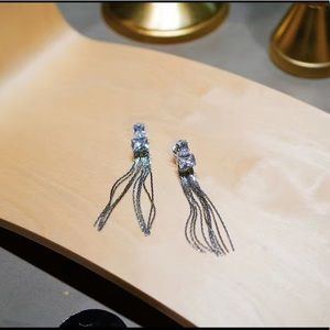Shining diamond tassel stub earrings✨925 silver